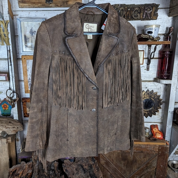 Cripple Creek genuine suede leather western coat jacket fringe - Picture 3 of 7